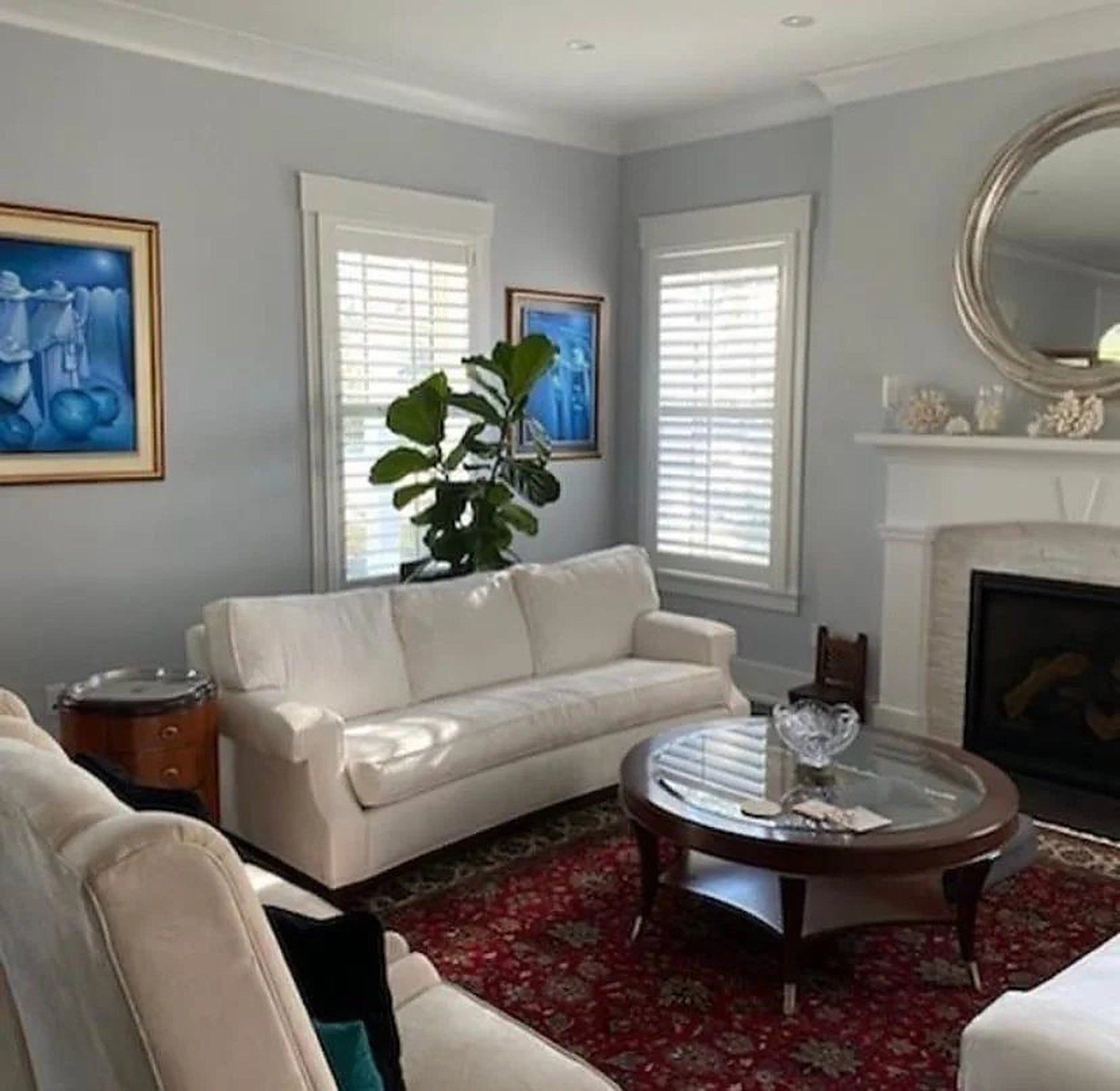 Sunlight filtering through custom plantation shutter louvers